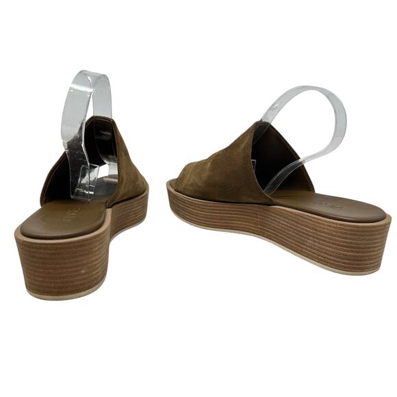 Vince Slide Sandals Platform Wedge Suede Leather Brown Size US 6.5 - Picture 9 of 14